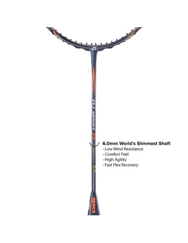 Badmintonracket Apacs Fly Weight 73 Zwart (niet bespannen) 6U 